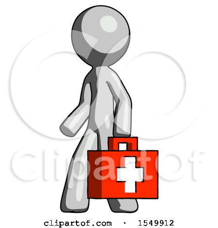 Gray Design Mascot Man Walking with Medical Aid Briefcase to Left by Leo Blanchette