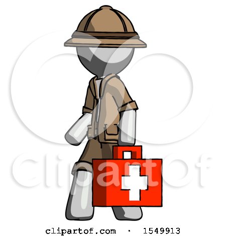 Gray Explorer Ranger Man Walking with Medical Aid Briefcase to Left by Leo Blanchette