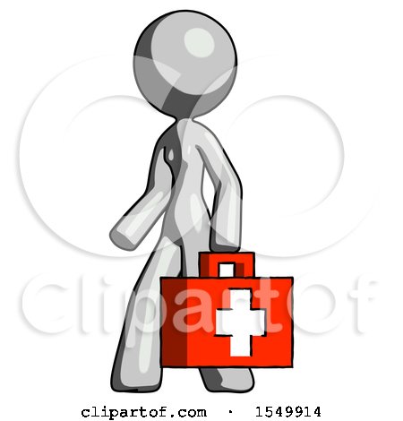 Gray Design Mascot Woman Walking with Medical Aid Briefcase to Left by Leo Blanchette