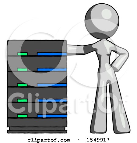 Gray Design Mascot Woman with Server Rack Leaning Confidently Against It by Leo Blanchette