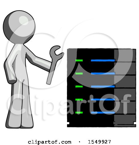 Gray Design Mascot Man Server Administrator Doing Repairs by Leo Blanchette