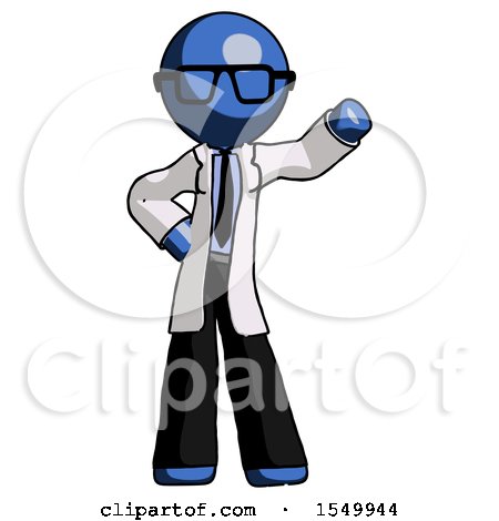 Blue Doctor Scientist Man Waving Left Arm with Hand on Hip by Leo Blanchette