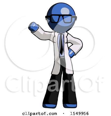 Blue Doctor Scientist Man Waving Right Arm with Hand on Hip by Leo Blanchette
