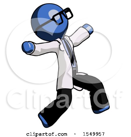 Blue Doctor Scientist Man Running Away in Hysterical Panic Direction Right by Leo Blanchette