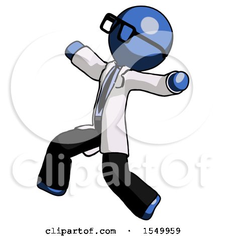 Blue Doctor Scientist Man Running Away in Hysterical Panic Direction Left by Leo Blanchette