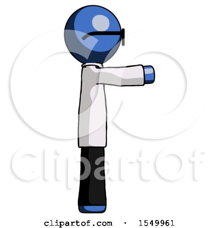 Blue Doctor Scientist Man Pointing Right by Leo Blanchette