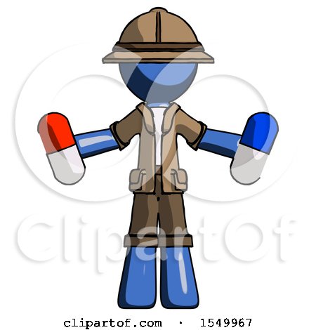 Blue Explorer Ranger Man Holding a Red Pill and Blue Pill by Leo Blanchette