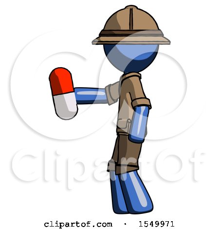 Blue Explorer Ranger Man Holding Red Pill Walking to Left by Leo Blanchette