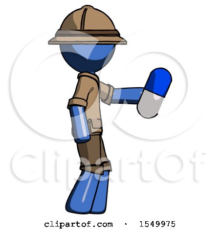 Blue Explorer Ranger Man Holding Blue Pill Walking to Right by Leo Blanchette