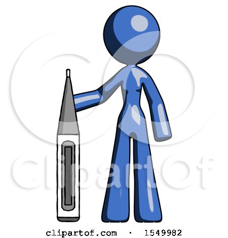 Blue Design Mascot Woman Standing with Large Thermometer by Leo Blanchette