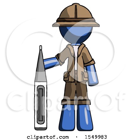 Blue Explorer Ranger Man Standing with Large Thermometer by Leo Blanchette
