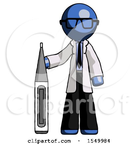 Blue Doctor Scientist Man Standing with Large Thermometer by Leo Blanchette