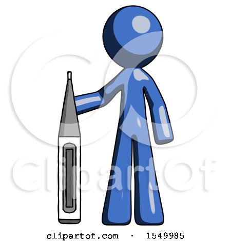 Blue Design Mascot Man Standing with Large Thermometer by Leo Blanchette