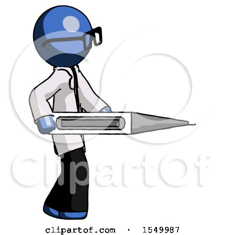 Blue Doctor Scientist Man Walking with Large Thermometer by Leo Blanchette