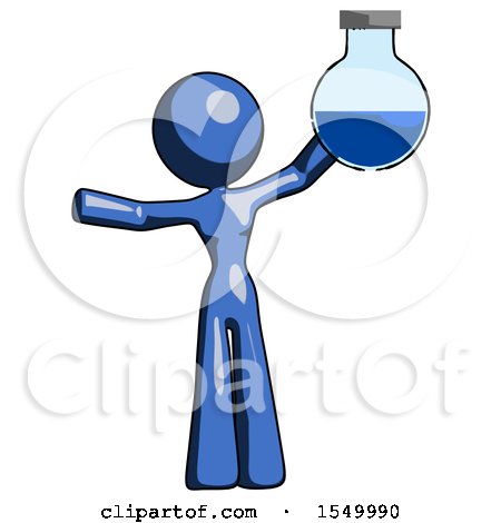 Blue Design Mascot Woman Holding Large Round Flask or Beaker by Leo Blanchette