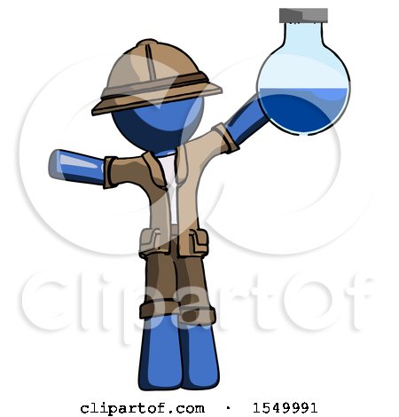 Blue Explorer Ranger Man Holding Large Round Flask or Beaker by Leo Blanchette