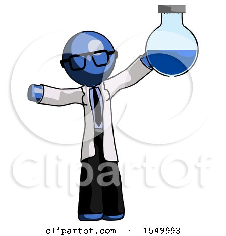 Blue Doctor Scientist Man Holding Large Round Flask or Beaker by Leo Blanchette