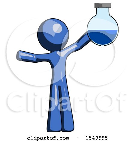 Blue Design Mascot Man Holding Large Round Flask or Beaker by Leo Blanchette