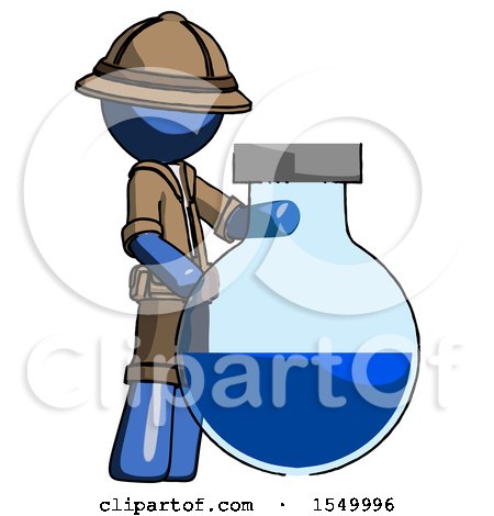 Blue Explorer Ranger Man Standing Beside Large Round Flask or Beaker by Leo Blanchette