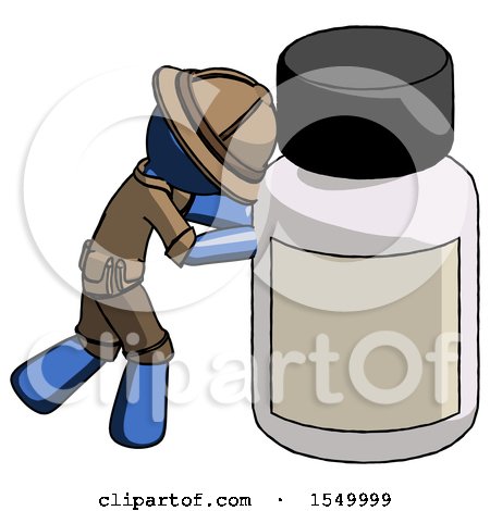 Blue Explorer Ranger Man Pushing Large Medicine Bottle by Leo Blanchette