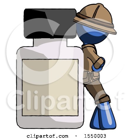 Blue Explorer Ranger Man Leaning Against Large Medicine Bottle by Leo Blanchette