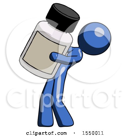 Blue Design Mascot Woman Holding Large White Medicine Bottle by Leo Blanchette