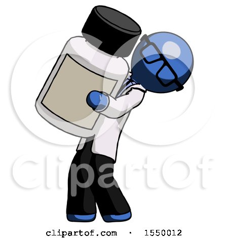 Blue Doctor Scientist Man Holding Large White Medicine Bottle by Leo Blanchette
