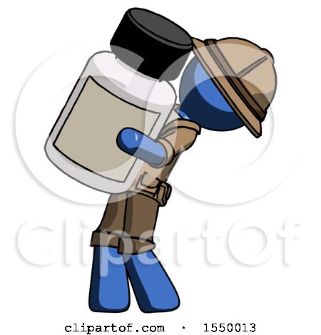 Blue Explorer Ranger Man Holding Large White Medicine Bottle by Leo Blanchette