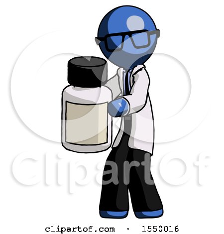 Blue Doctor Scientist Man Holding White Medicine Bottle by Leo Blanchette