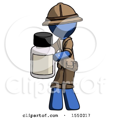 Blue Explorer Ranger Man Holding White Medicine Bottle by Leo Blanchette