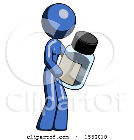 Blue Design Mascot Woman Holding Glass Medicine Bottle by Leo Blanchette