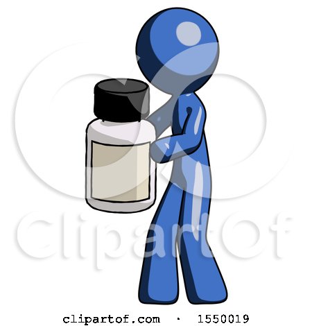 Blue Design Mascot Man Holding White Medicine Bottle by Leo Blanchette