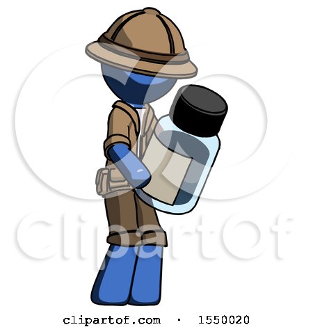 Blue Explorer Ranger Man Holding Glass Medicine Bottle by Leo Blanchette