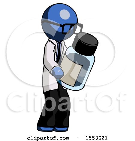 Blue Doctor Scientist Man Holding Glass Medicine Bottle by Leo Blanchette