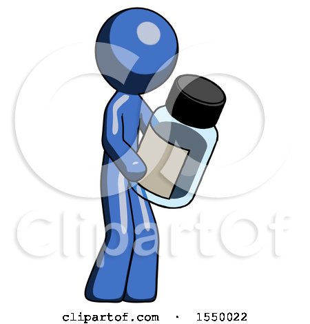 Blue Design Mascot Man Holding Glass Medicine Bottle by Leo Blanchette
