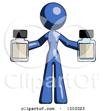 Blue Design Mascot Woman Holding Two Medicine Bottles by Leo Blanchette