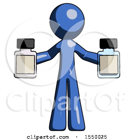 Blue Design Mascot Man Holding Two Medicine Bottles by Leo Blanchette
