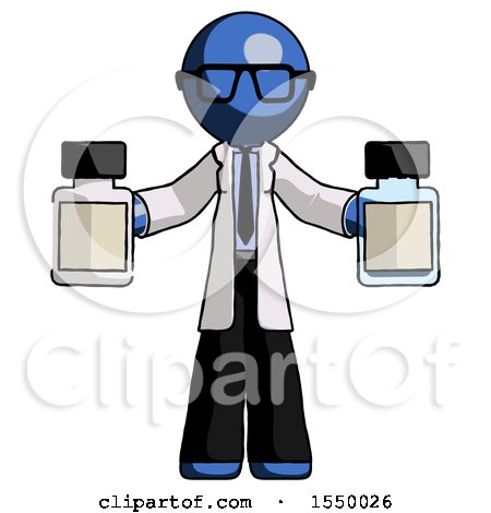 Blue Doctor Scientist Man Holding Two Medicine Bottles by Leo Blanchette