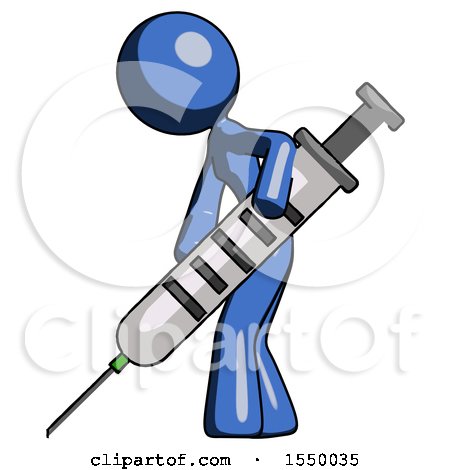 Blue Design Mascot Woman Using Syringe Giving Injection by Leo Blanchette