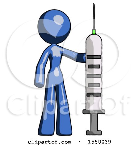 Blue Design Mascot Woman Holding Large Syringe by Leo Blanchette