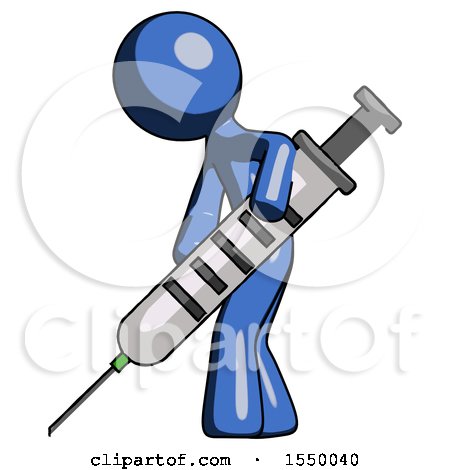 Blue Design Mascot Man Using Syringe Giving Injection by Leo Blanchette