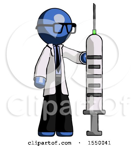 Blue Doctor Scientist Man Holding Large Syringe by Leo Blanchette