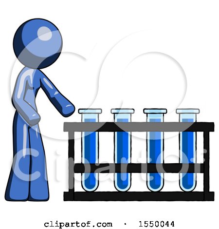 Blue Design Mascot Woman Using Test Tubes or Vials on Rack by Leo Blanchette