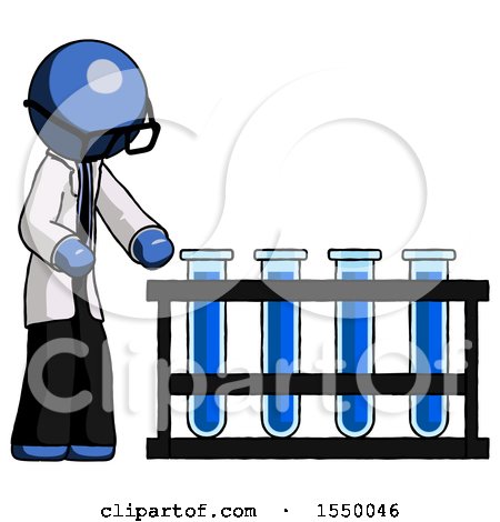 Blue Doctor Scientist Man Using Test Tubes or Vials on Rack by Leo Blanchette