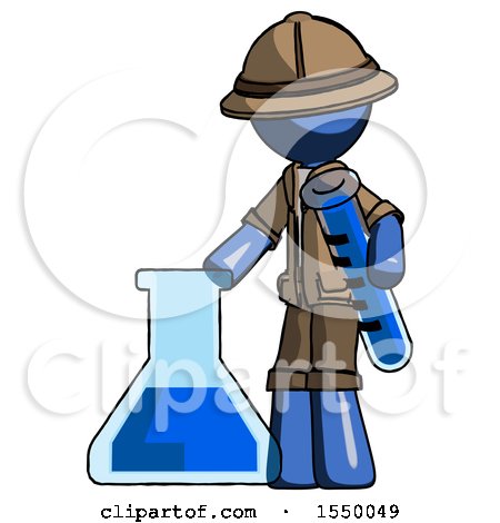 Blue Explorer Ranger Man Holding Test Tube Beside Beaker or Flask by Leo Blanchette