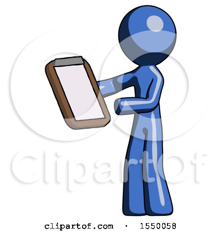 Blue Design Mascot Man Reviewing Stuff on Clipboard by Leo Blanchette