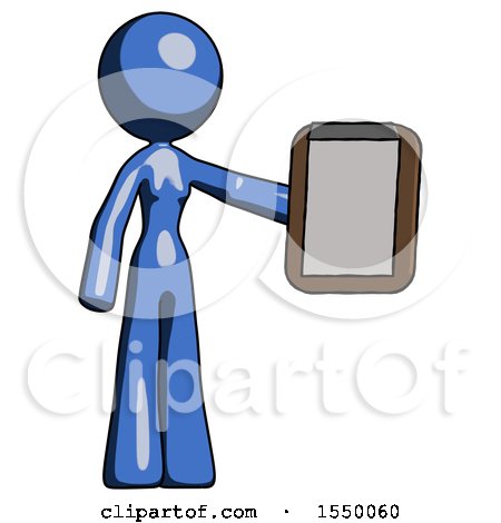 Blue Design Mascot Woman Showing Clipboard to Viewer by Leo Blanchette