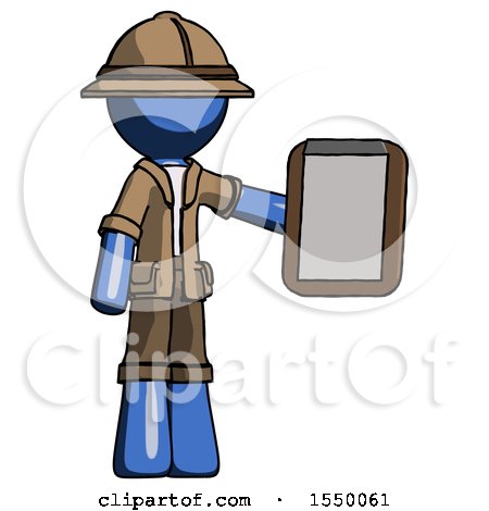 Blue Explorer Ranger Man Showing Clipboard to Viewer by Leo Blanchette