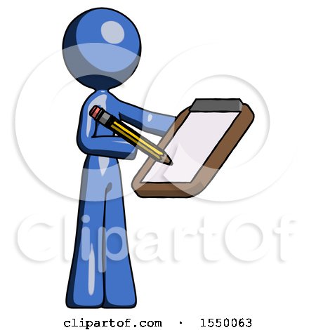 Blue Design Mascot Woman Using Clipboard and Pencil by Leo Blanchette