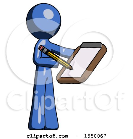 Blue Design Mascot Man Using Clipboard and Pencil by Leo Blanchette